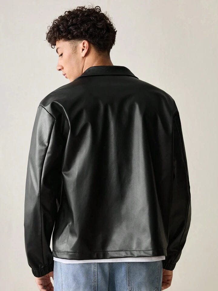 VOREL Men’s Black Faux Leather Jacket – Classic Zip-Up Streetwear Style