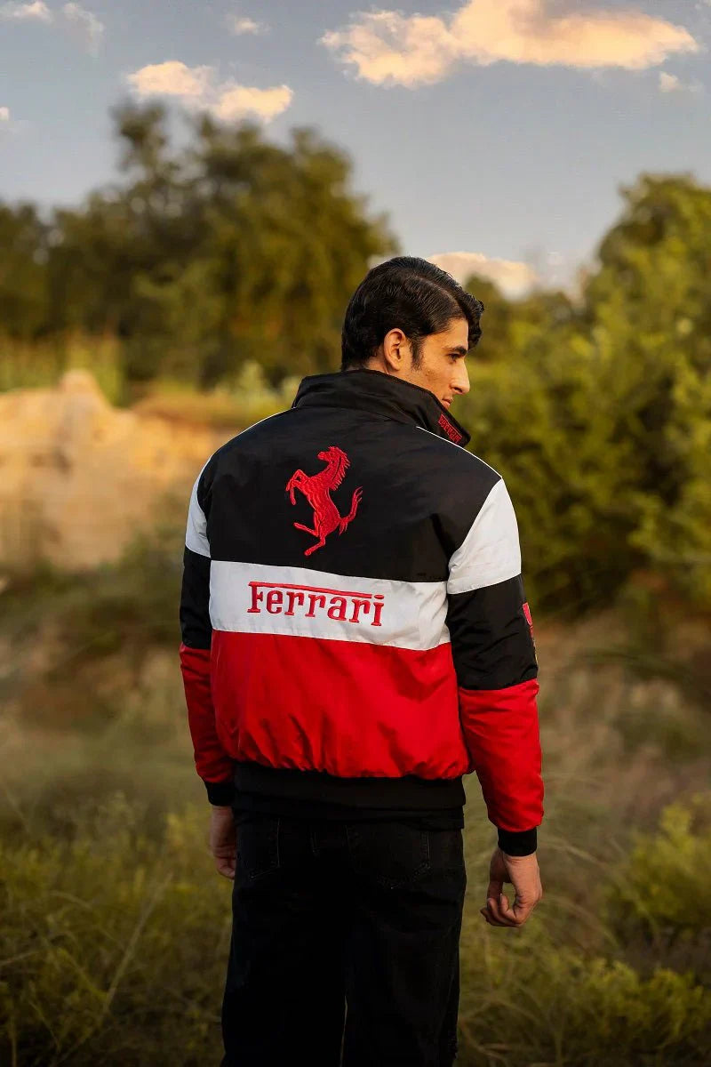 VOREL Tri-Color Ferrari Racing Jacket – Premium Motorsport Streetwear