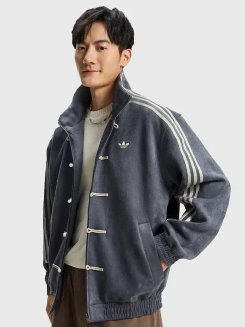 Blevian Striped Button Chinese Jacket – Modern Harajuku Fusion (Grey)